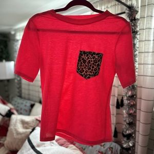 Hot pink tee with cheetah pocket detail